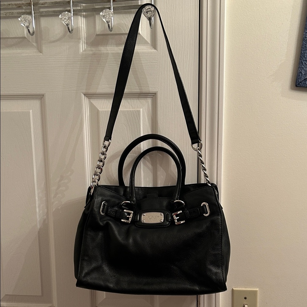Michael Kors Hamilton Moderne Large Leather Satchel in black
